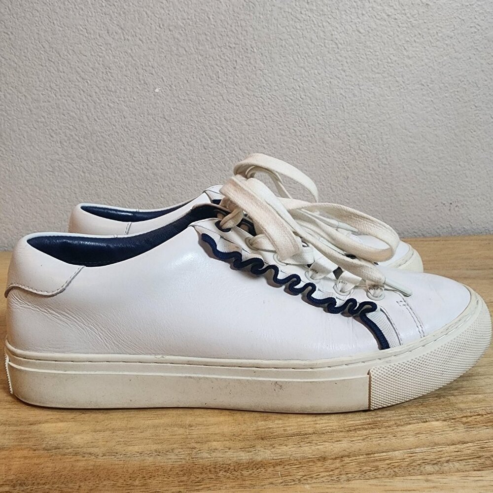 Tory Sport Shoes Womens Size 7.5 White Navy Leather Lace Up Low Top Sneakers